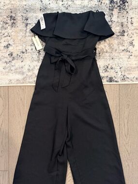 Babaton Black One-Shoulder Jumpsuit with Waist Tie